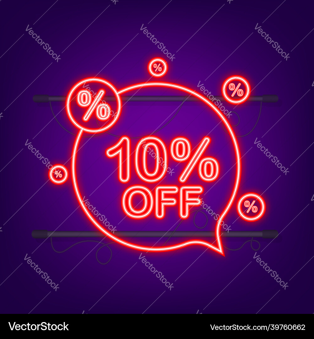 10 Prozent Rabatt Rabatt-Banner Neon-Symbol 10 Prozent Rabatt Rabatt-Banner Neon-Symbol vektorbild
