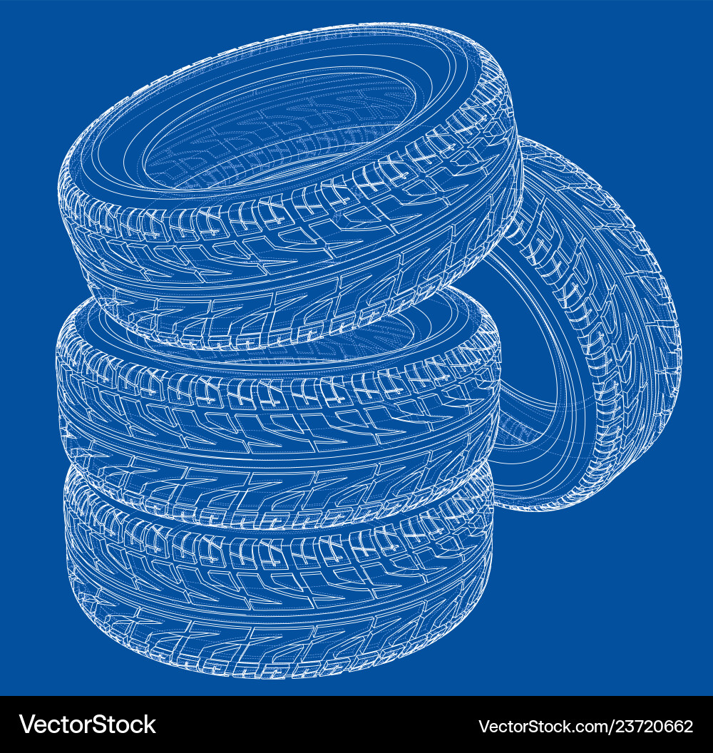 3D Tire Rendering - Wireframe Vector Image