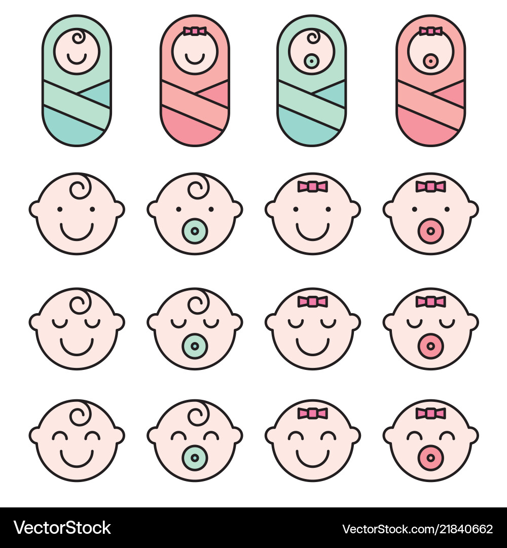 Baby Face Icons - Diverse Expressions vector image