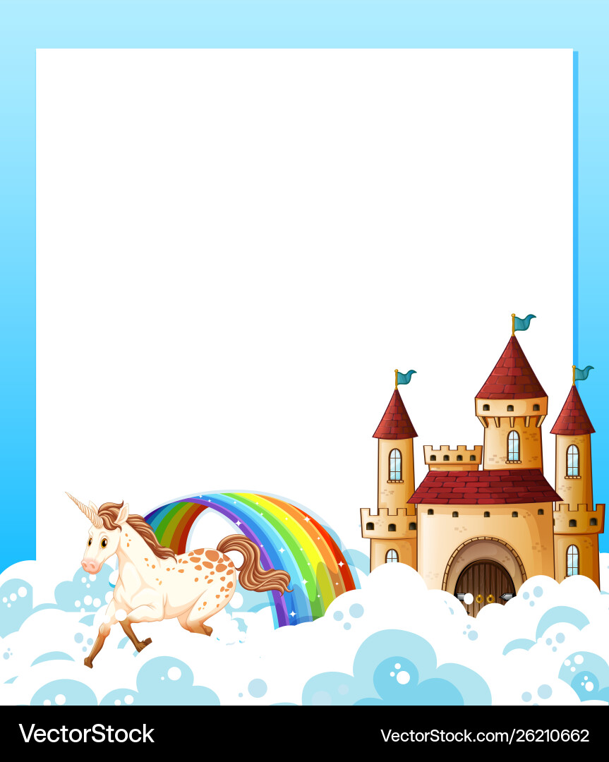 Cute Unicorn Castle Frame Template – Royalty-Free Vector | VectorStock, image size:863x1080