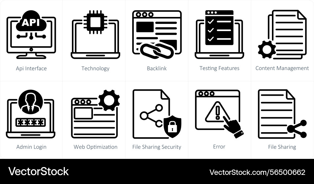 Ein Set von 10 Web-Design-Symbolen als api-Schnittstelle vektorbild