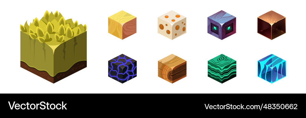 Game blocks and cubes of different material Game blocks and cubes of different material vector image