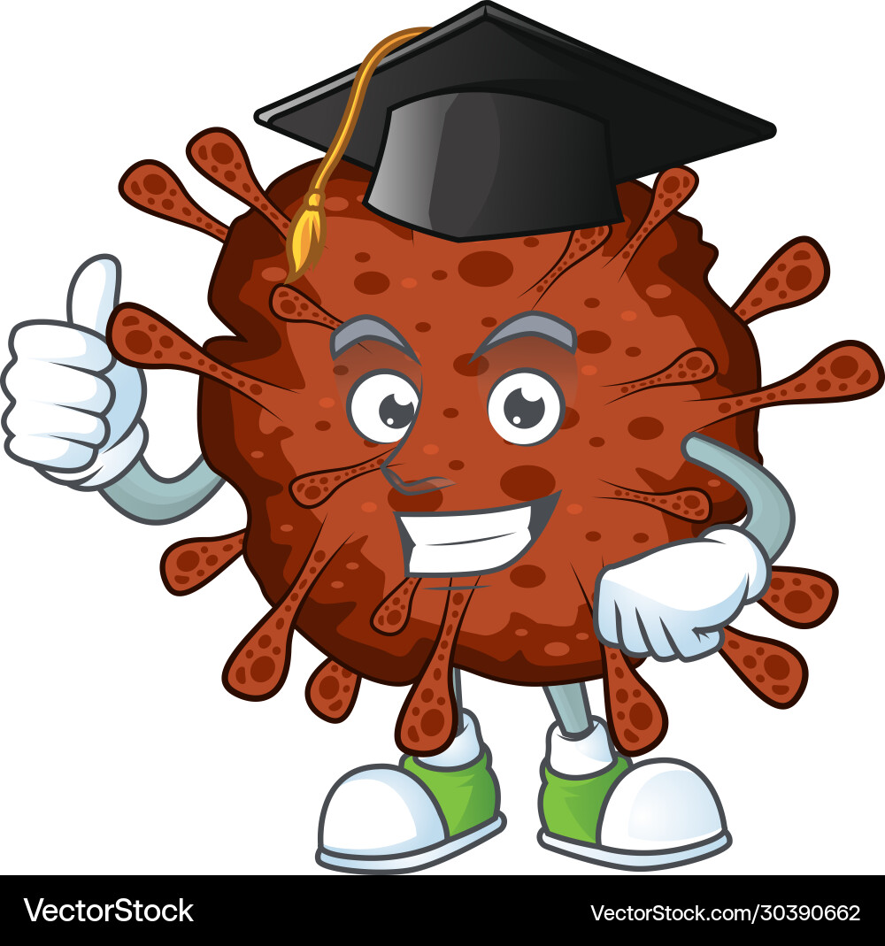 Glückliche Gesichtsinfektion Coronavirus in Graduiertenhut Glückliche Gesichtsinfektion Coronavirus in Graduiertenhut vektorbild