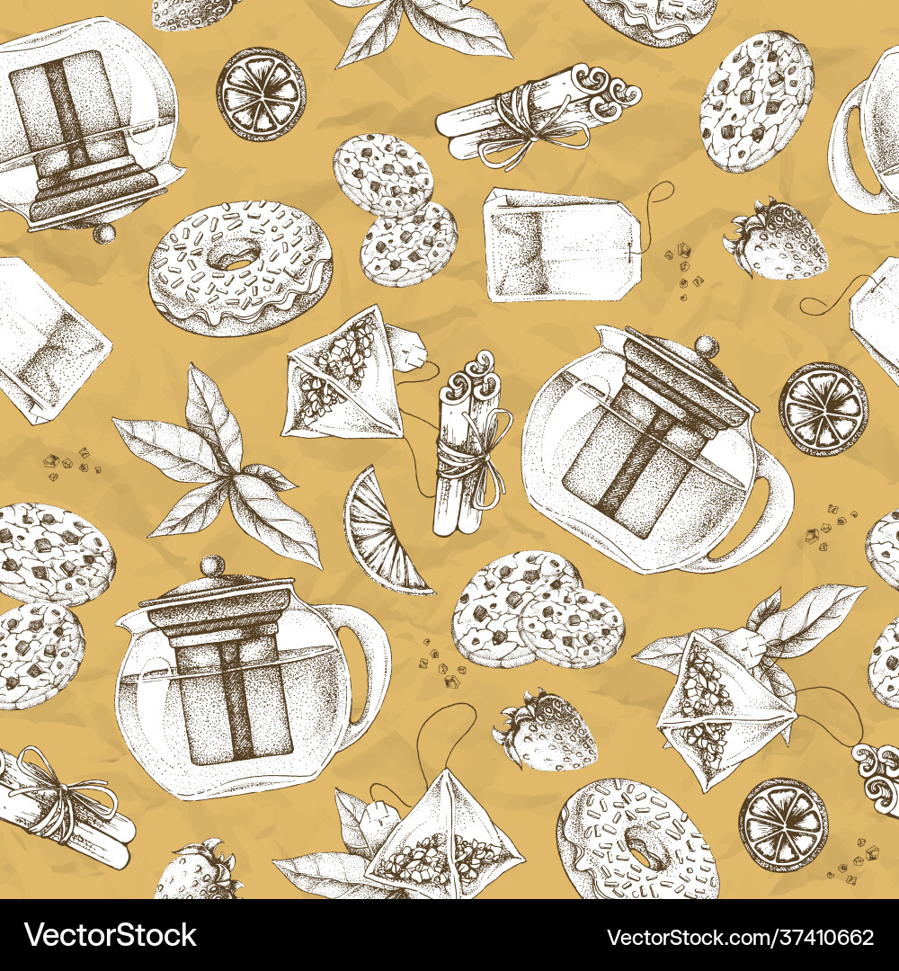 Seamless pattern with teapots and lemon Seamless pattern with teapots and lemon vector image