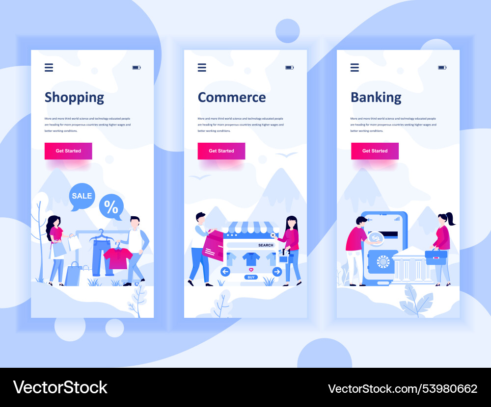 Set of onboarding screens user interface kit Set of onboarding screens user interface kit Vector Image