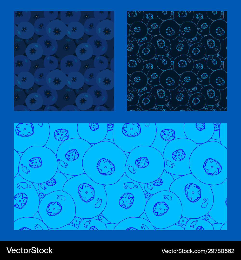 Three seamless pattern with linear blueberries Vector Image