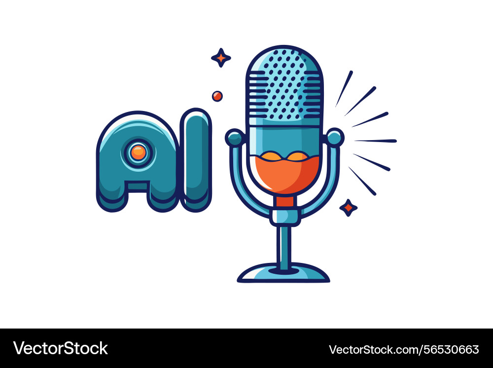 Ai powered microphone with sound waves and speech vector image
