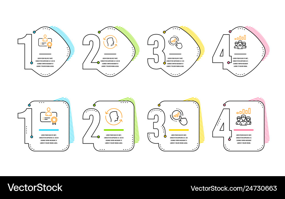 Certificate face id and graph chart icons set Certificate face id and graph chart icons set vector image