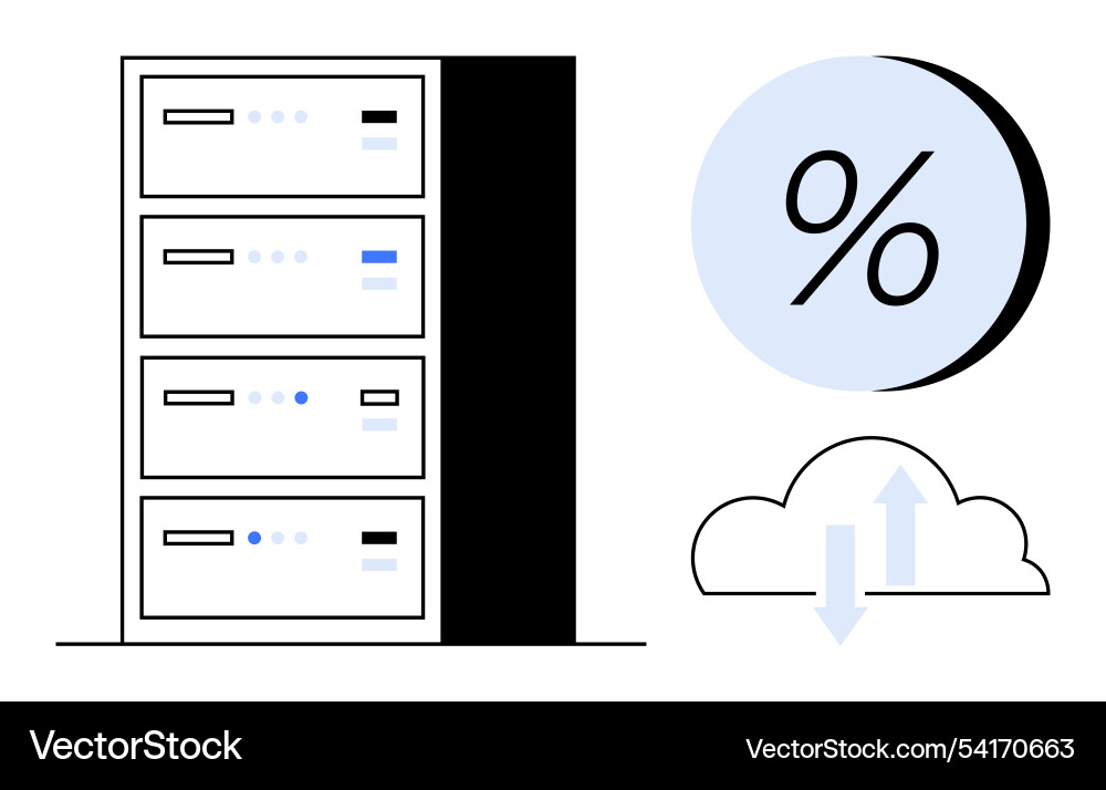 Data center server rack with disk usage percentage Data center server rack with disk usage percentage vector image
