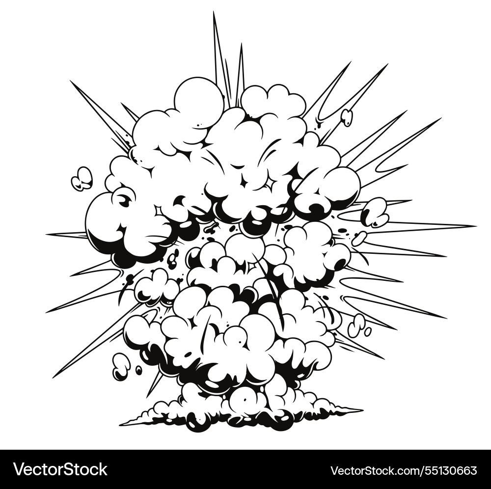 Explosionsgrafik mit Rauch- und Trümmereffekt Vektorbild