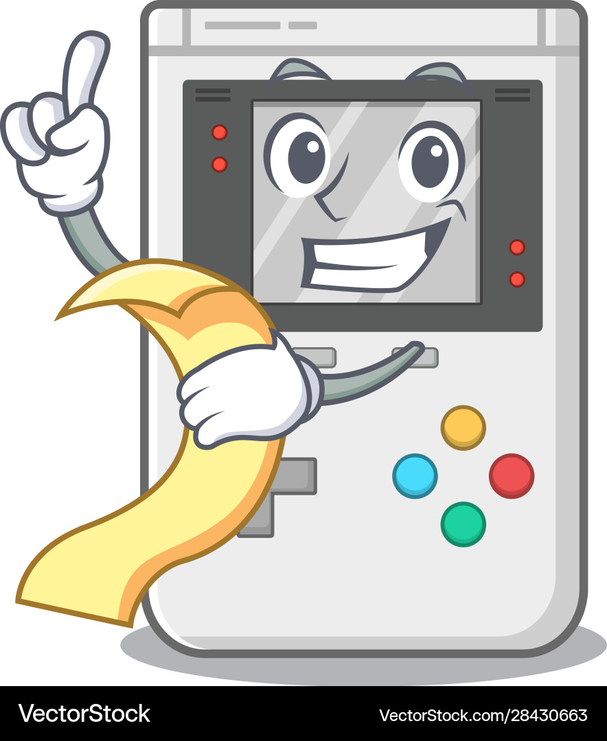 Handheld game scroll cartoon character holding Handheld game scroll cartoon character holding vector image