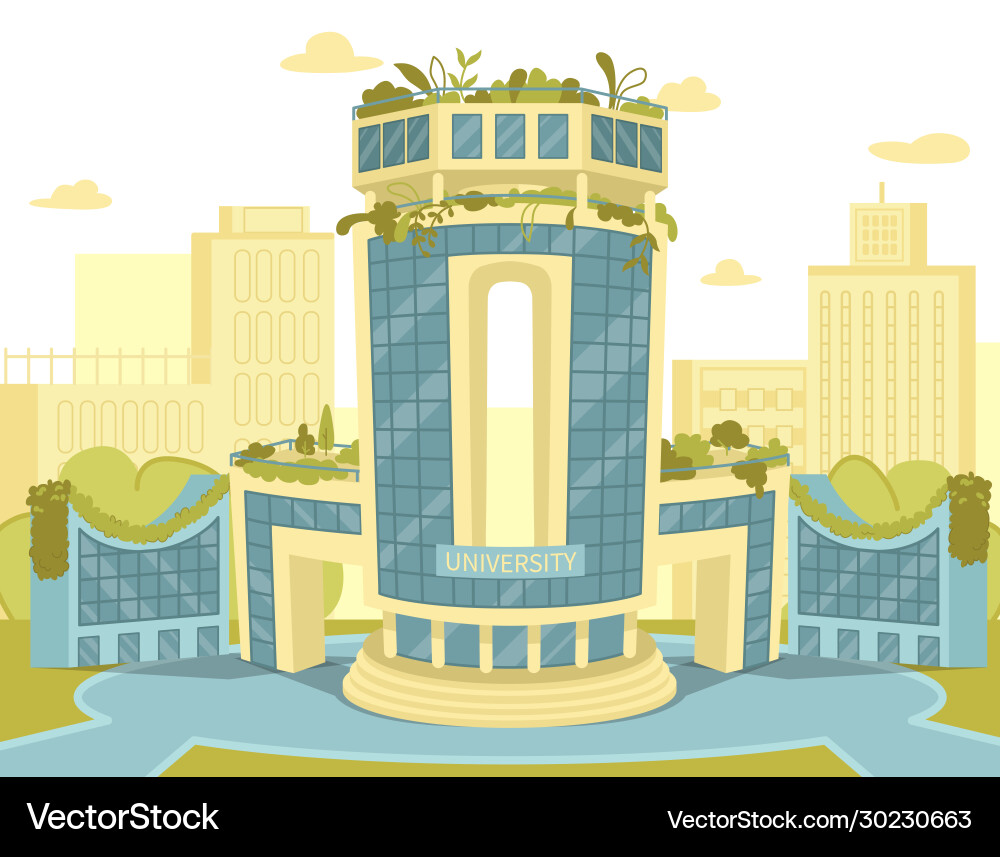 High modern building with large window university High modern building with large window university Vector Image