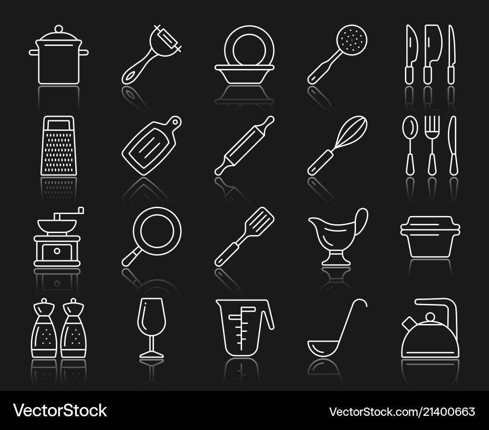 Küchenutensilien einfache weiße Linie Icons gesetzt Küchenutensilien einfache weiße Linie Icons gesetzt vektorbild