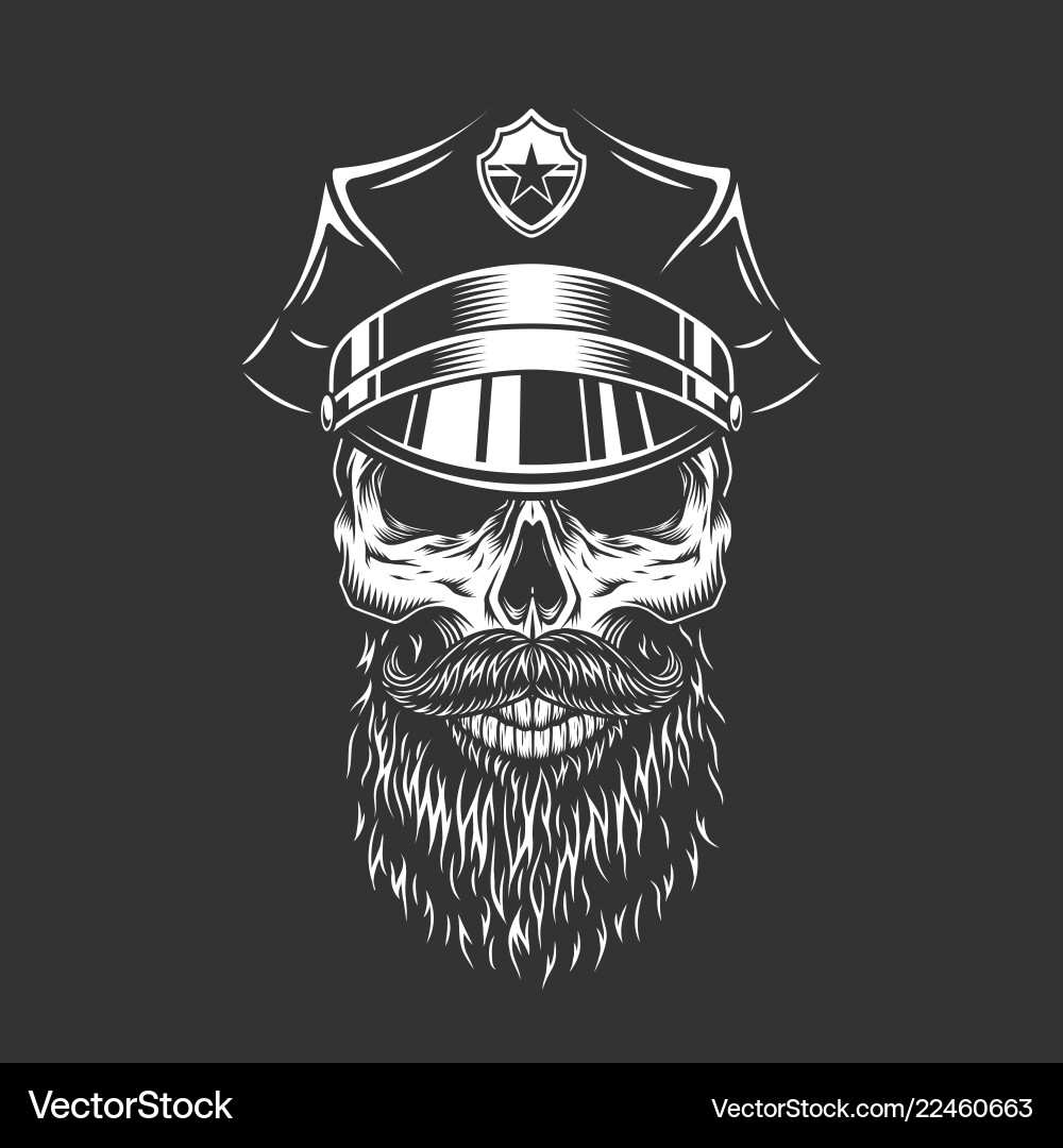 Monochrome Police Skull with Cap Vector Image
