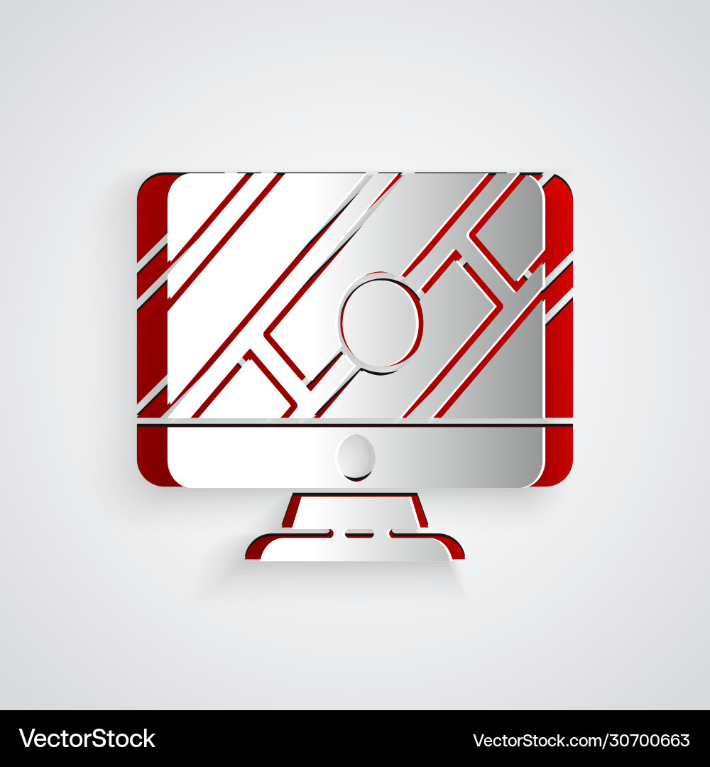 Paper cut computer monitor and folded map Paper cut computer monitor and folded map vector image