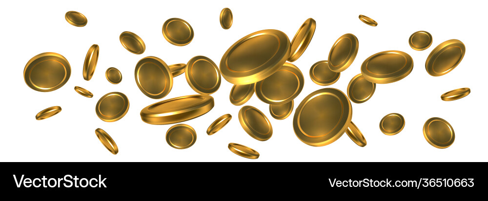 Realistic gold coins explosion isolated on white Realistic gold coins explosion isolated on white vector image