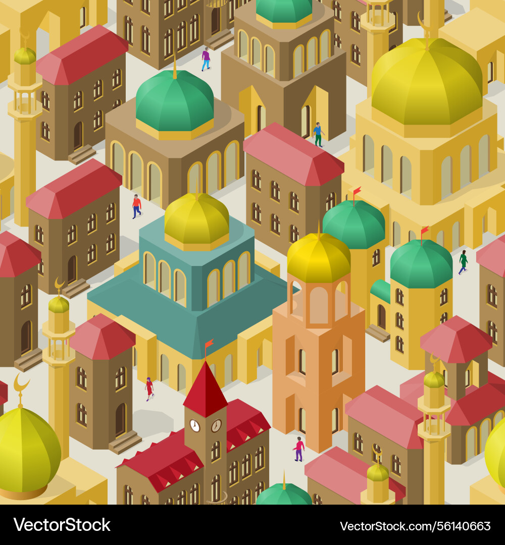 Seamless pattern with buildings in isometric view vector image