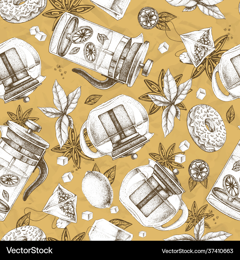 Seamless pattern with teapots and lemon Seamless pattern with teapots and lemon vector image
