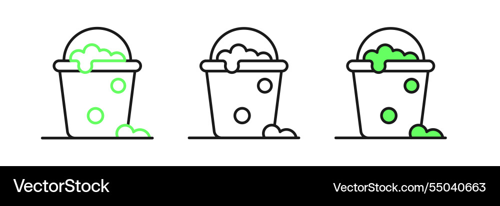 Set line bucket with foam and bubbles icon Set line bucket with foam and bubbles icon vector image