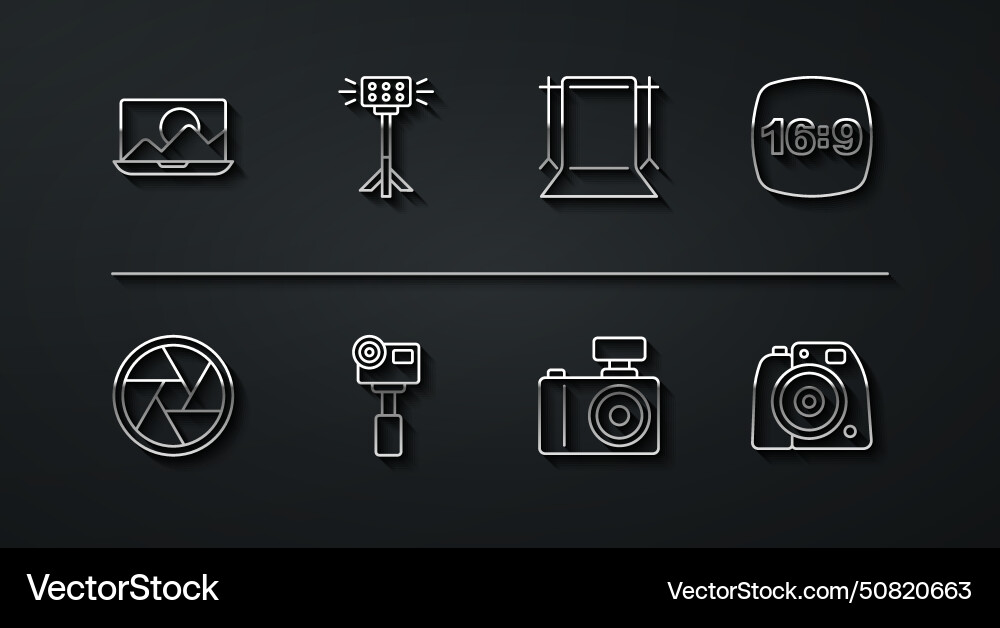 Set line photo retouching camera shutter frame 16 vector image