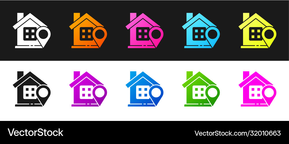 Set map pointer with house icon isolated on black Set map pointer with house icon isolated on black vector image