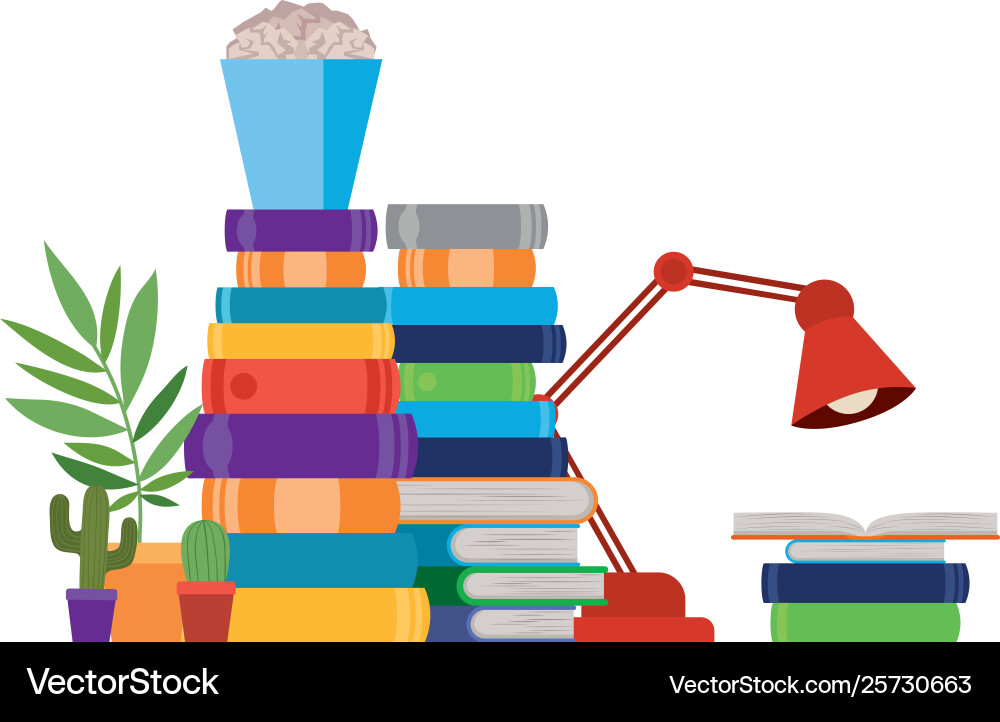 Stack books with lamp in white background Stack books with lamp in white background Vector Image