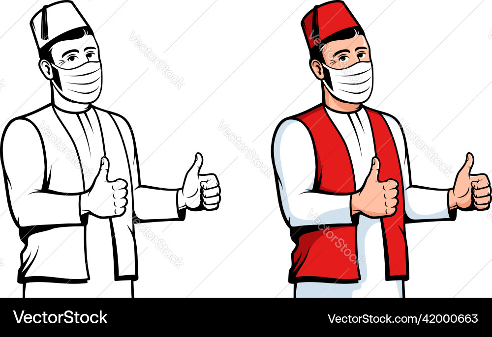 Turkish man in face mask positive turk medical vector image