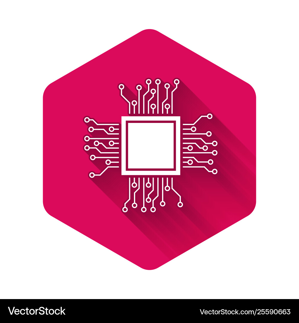 White processor icon isolated with long shadow White processor icon isolated with long shadow Vector Image