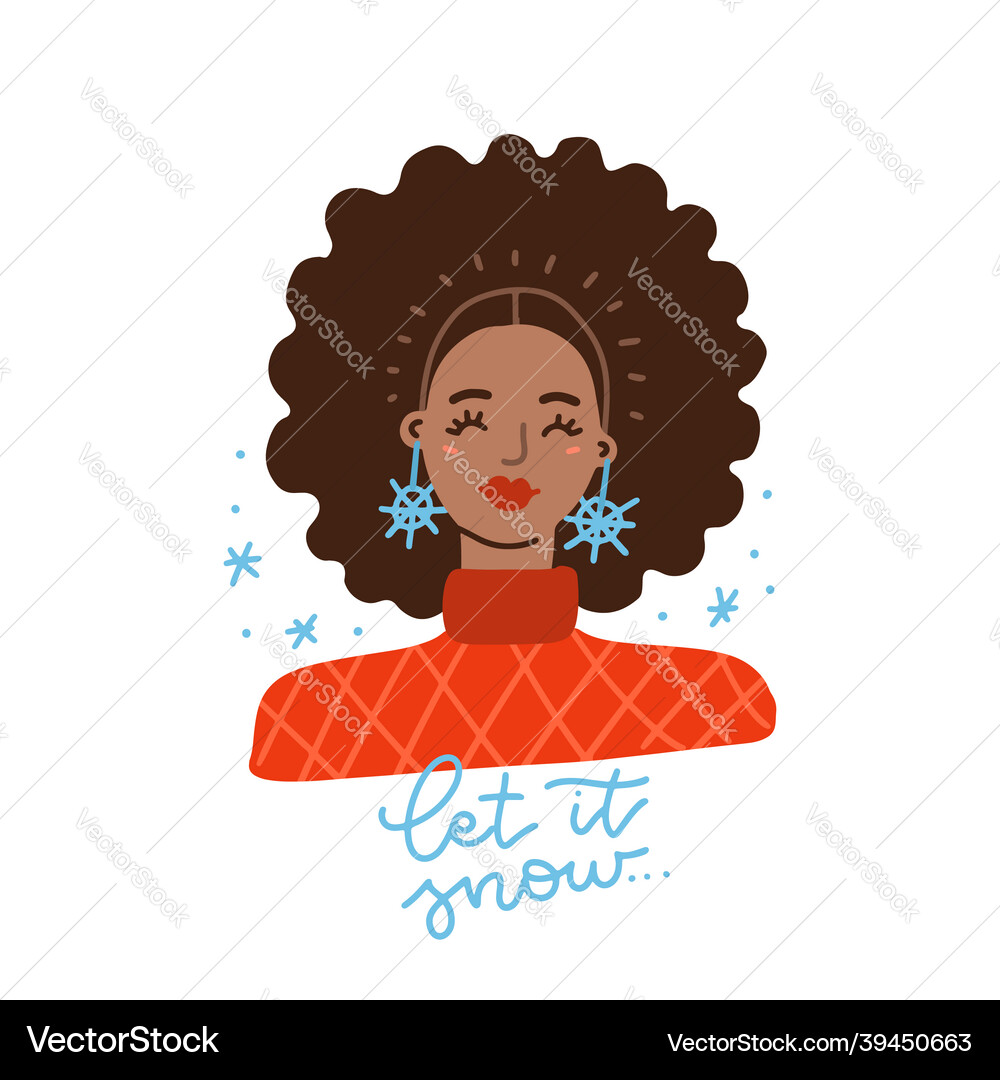Winter Afro Girl - Let It Snow Vector Image
