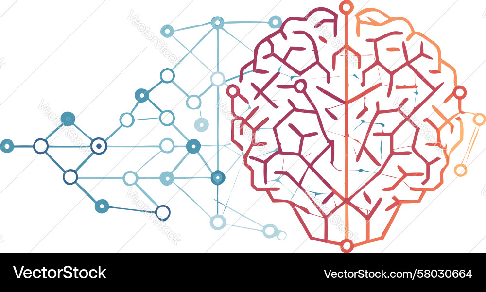 AI Neural Network Brain Data Flow Vector Image
