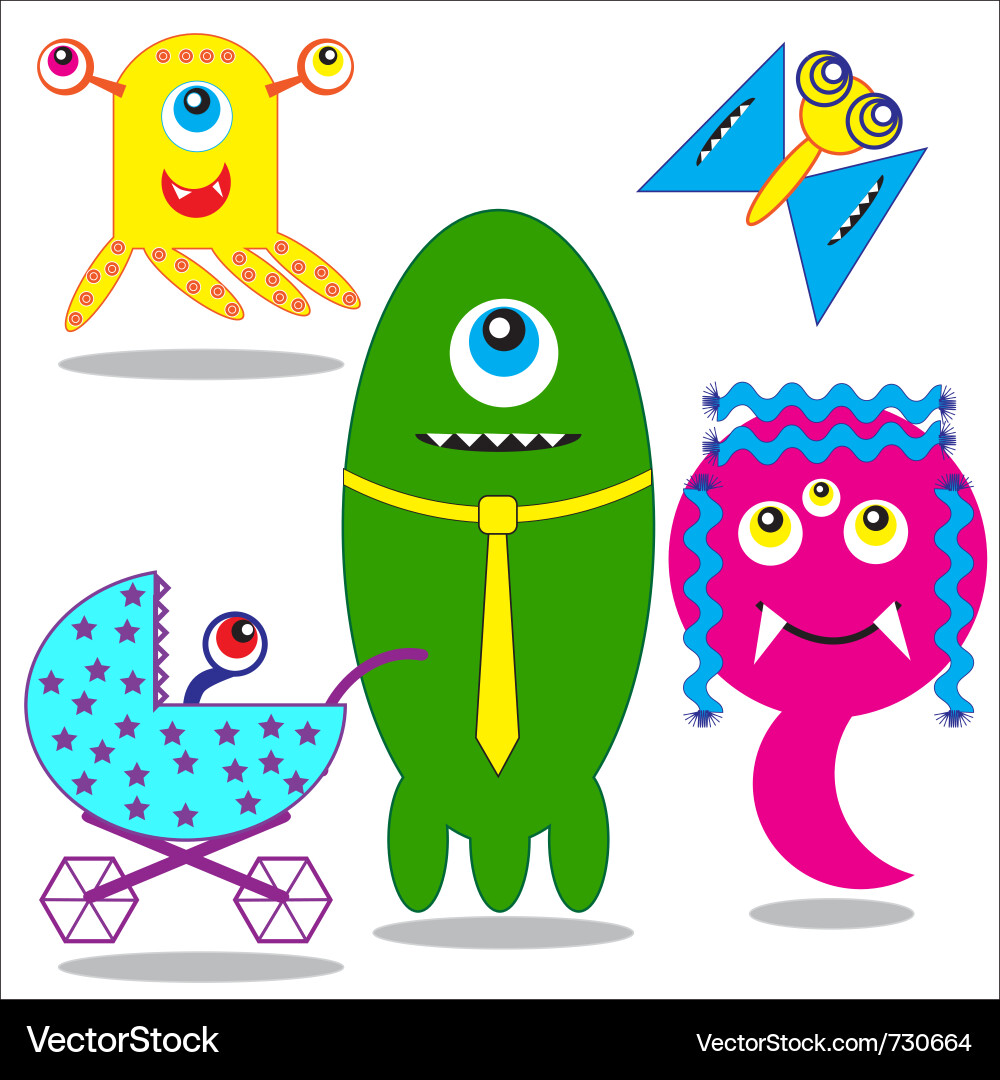 Bunte Cartoon Monster Familie Vektorbild