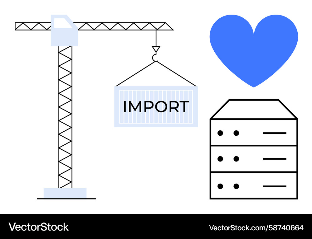 Crane lifting import container next to server Crane lifting import container next to server Vector Image
