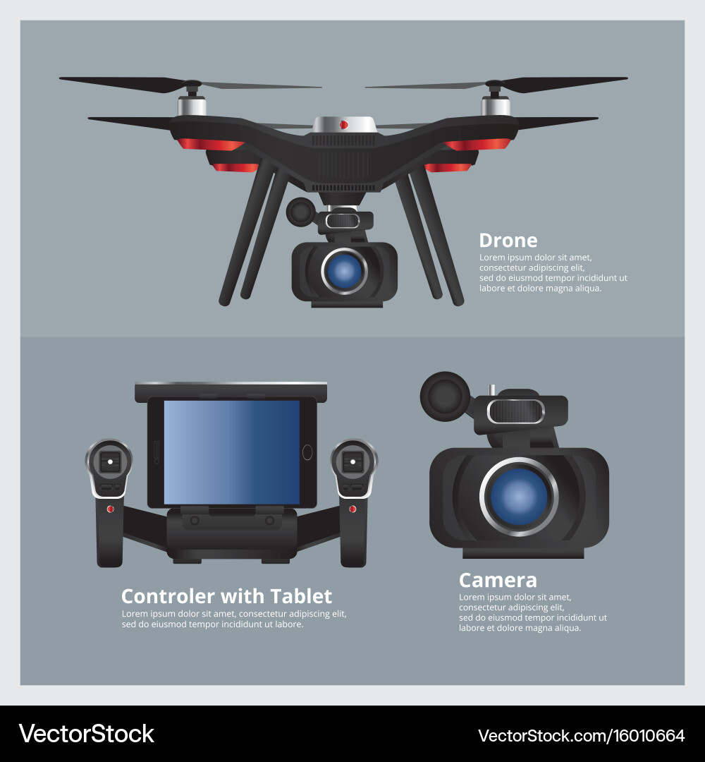 Drone with vdo camera and controller vector image