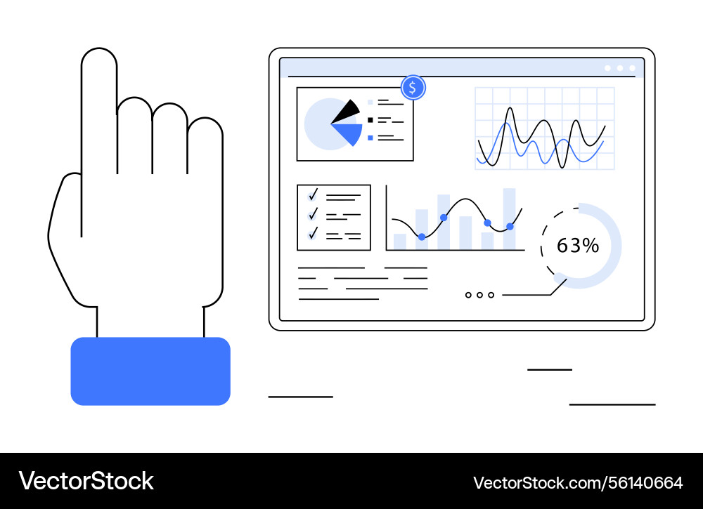 Hand pointing to data dashboard with charts Hand pointing to data dashboard with charts vector image