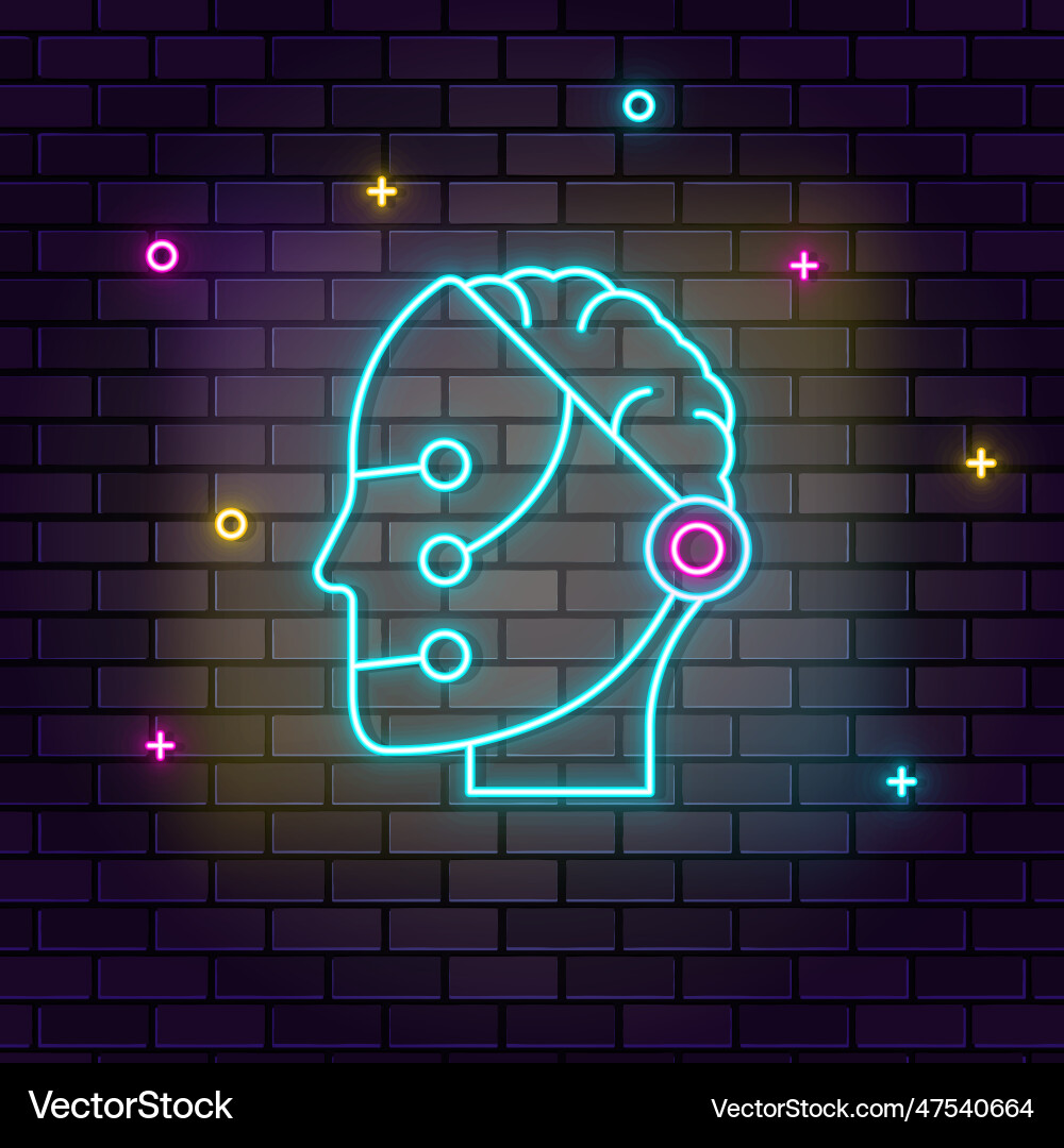 Memory robot intelligence smart icon neon Memory robot intelligence smart icon neon vector image