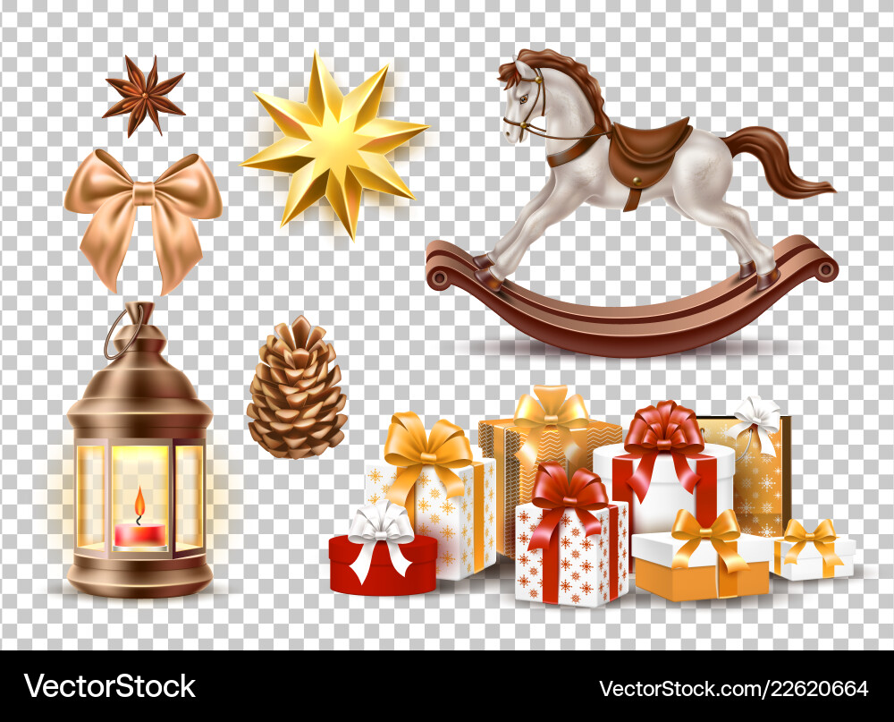 Merry christmas realistic symbols toys set Merry christmas realistic symbols toys set vector image