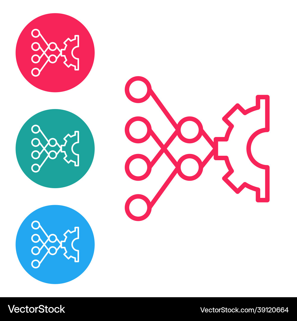 Red line neural network icon isolated on white Red line neural network icon isolated on white vector image
