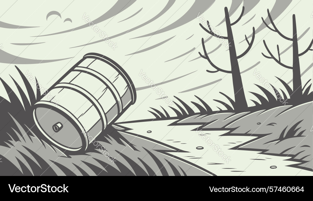 Rustic barrel weathered container on a forest Vector Image
