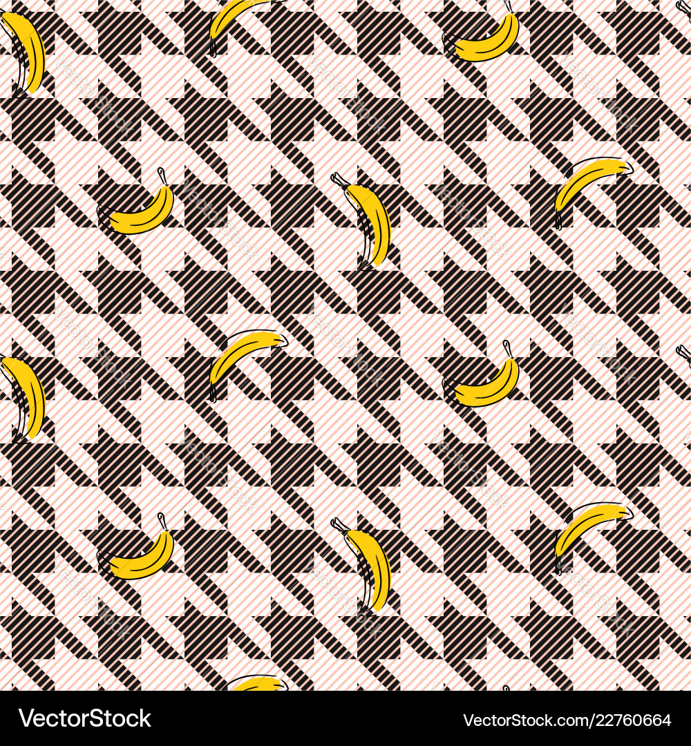 Seamless pattern with houndstooth and banana vector image