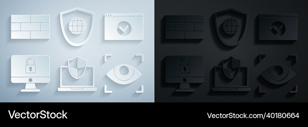 Set laptop protected with shield secure your site Set laptop protected with shield secure your site Vector Image