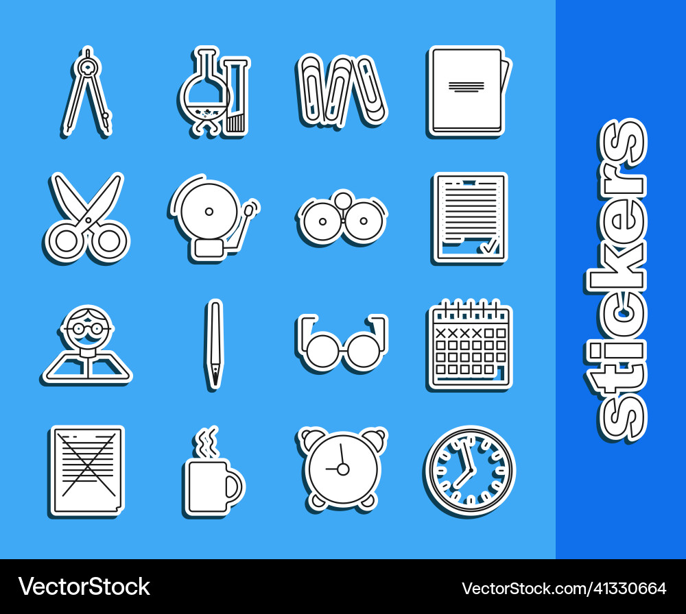 Set line clock calendar exam sheet with check Set line clock calendar exam sheet with check vector image