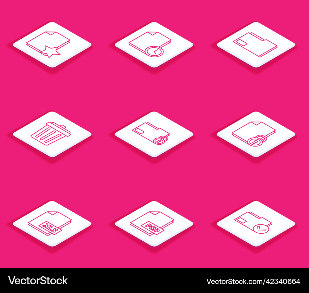 Set line document with star clock folder trash Set line document with star clock folder trash Vector Image