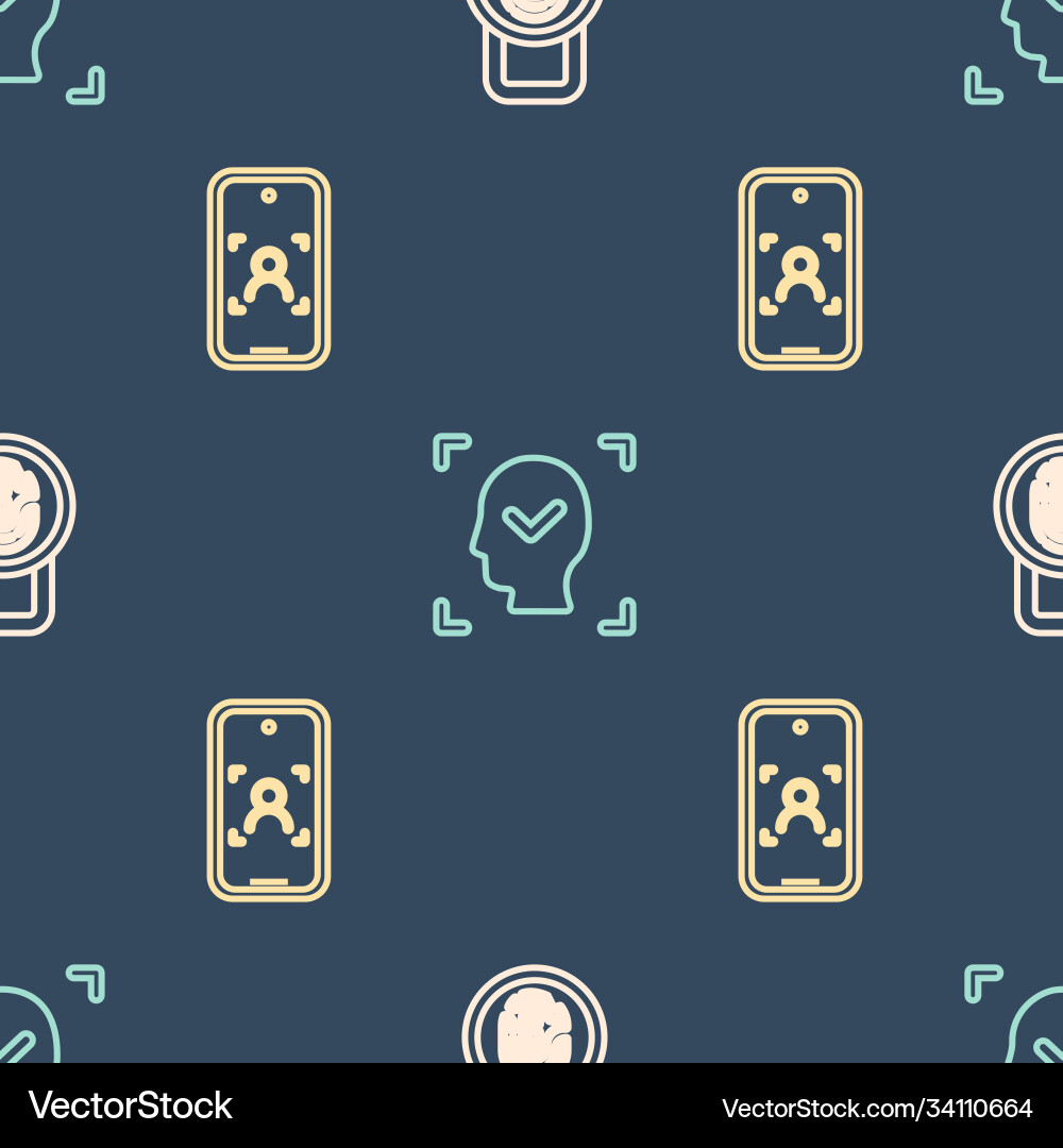 Set line fingerprint with lock mobile and face Set line fingerprint with lock mobile and face vector image