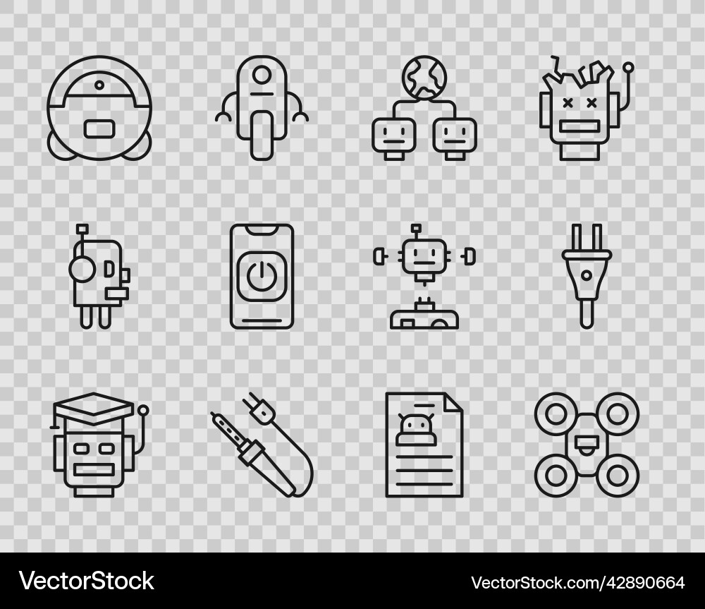 Set line robot drone artificial intelligence Set line robot drone artificial intelligence vector image