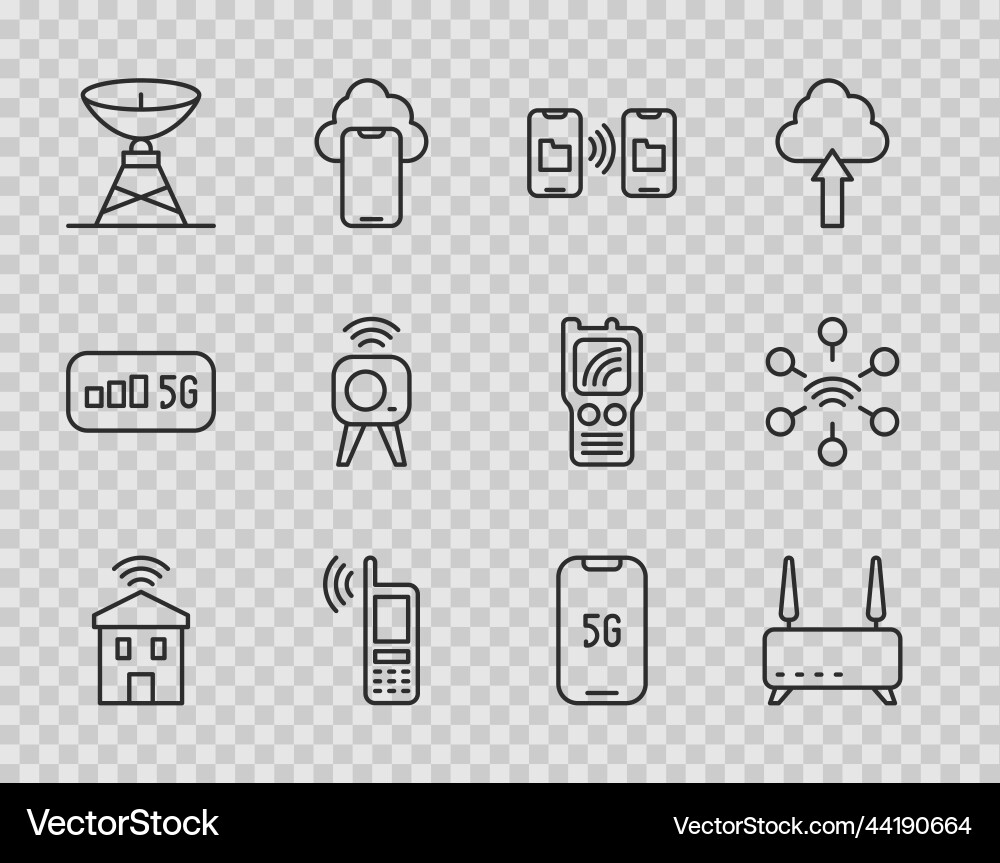 Set line smart home with wi-fi router and signal Set line smart home with wi-fi router and signal vector image