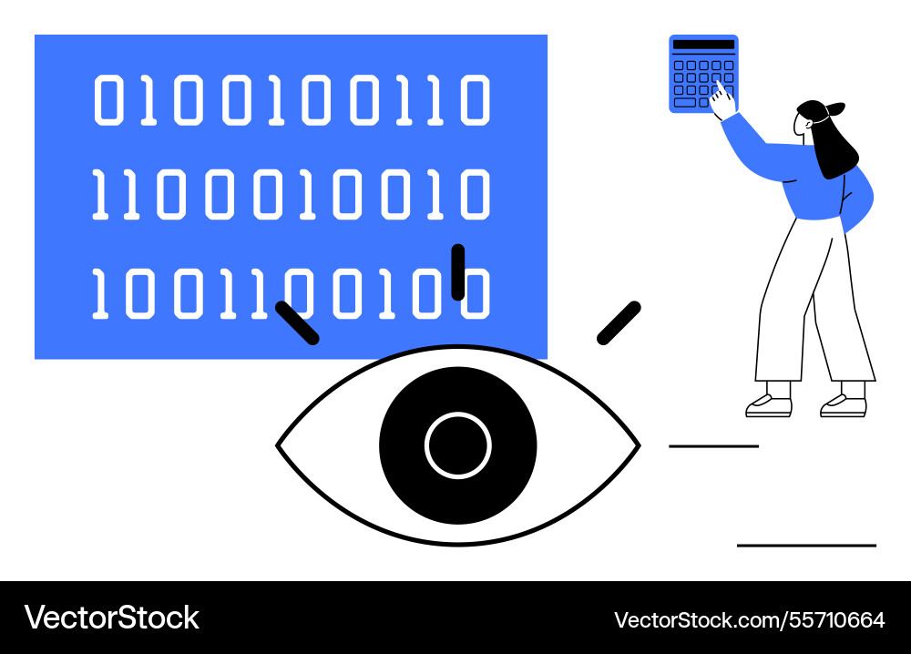 Woman analyzing binary data with a calculator Woman analyzing binary data with a calculator vector image