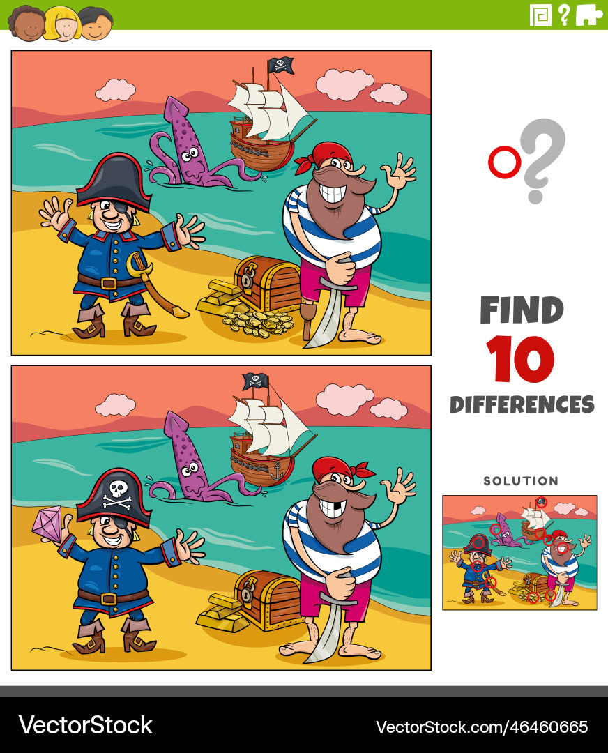 Differences game with cartoon pirate characters Differences game with cartoon pirate characters vector image