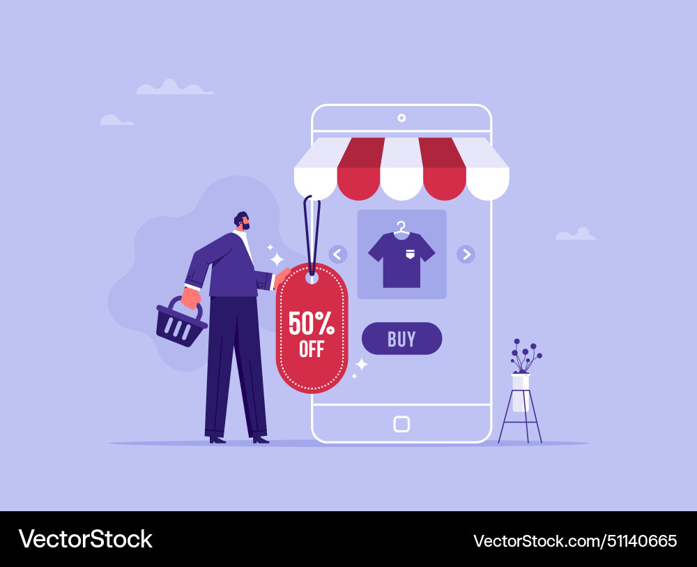 Erhalten Sie Rabatte im Online-Shopping über Mobiltelefon Erhalten Sie Rabatte im Online-Shopping über Mobiltelefon vektorbild