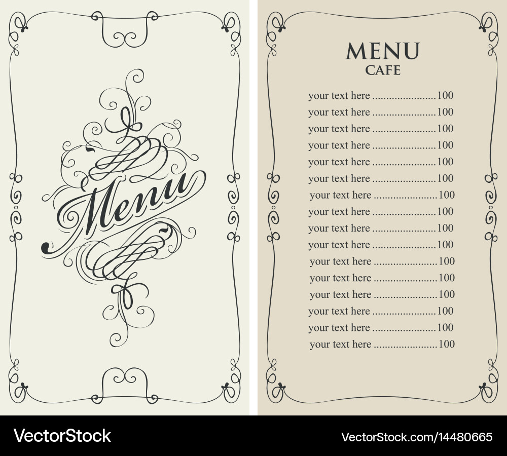 Menu for cafe with price list and curlicues frame Vector Image