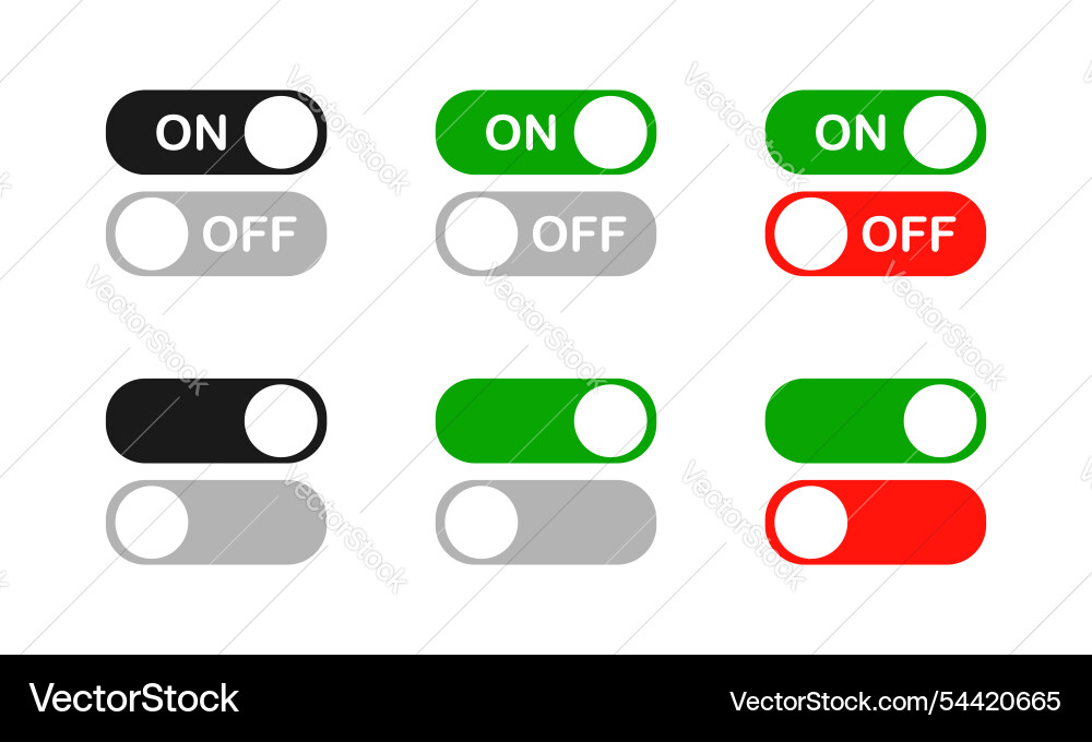 On and off icons set switch toggle buttons On and off icons set switch toggle buttons vector image